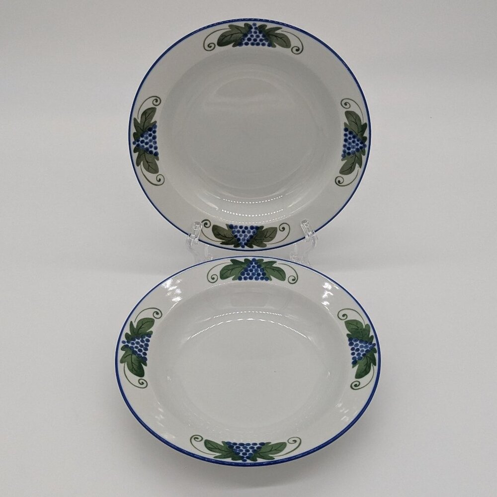 Dansk Provence Harvest Two Rim Soup Bowls Blue Green Some Scuffing Wear Used